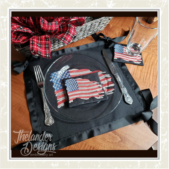 T1691 Rugged Flag Embroidery and Drink Coasters
